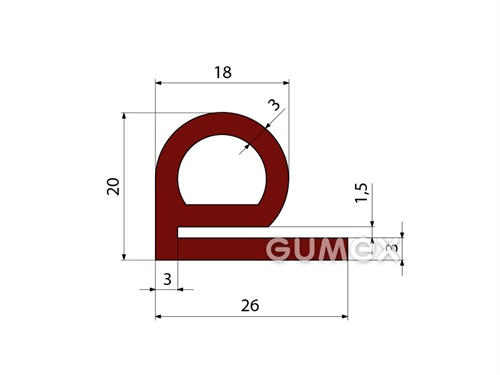 Silikónový profil tvaru "e" s dutinkou, 20x26/1,5mm, 40°ShA, -60°C/+250°C, červenohnedý
